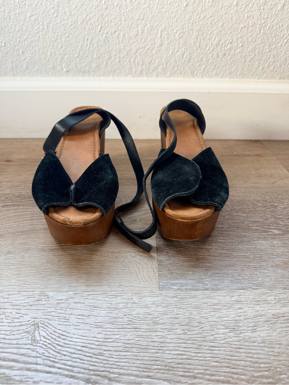 Seychelles Black Suede Lace-Up Wedge Sandals with Brown Platform